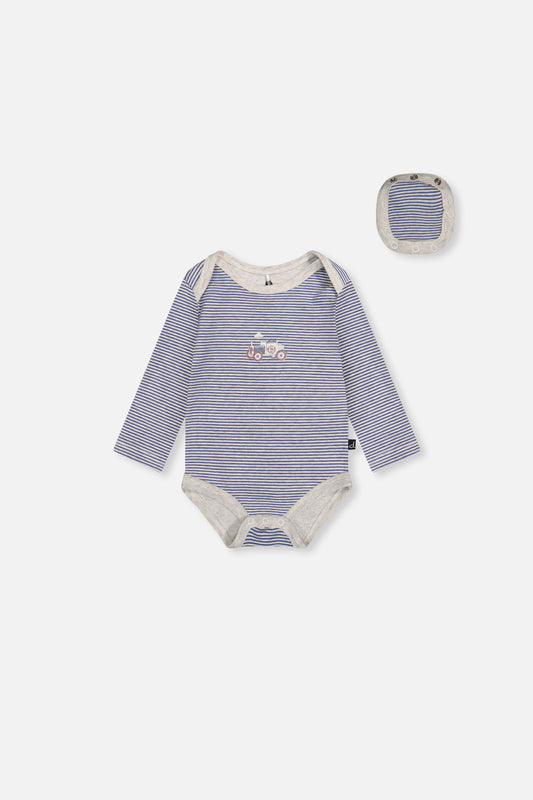 Organic Cotton Onesie Blue Printed Stripes-0