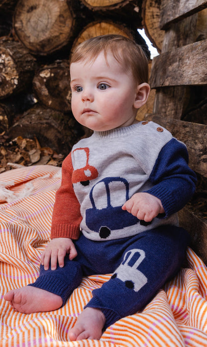 Knitted Top And Pants Set Blue And Orange-1