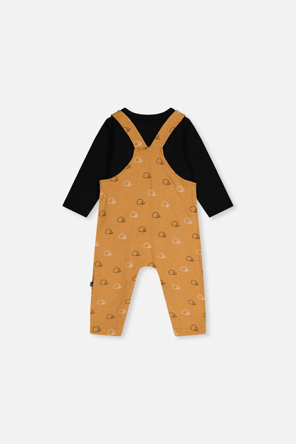 Organic Cotton Onesie With Overalls Set Black And Brown-2