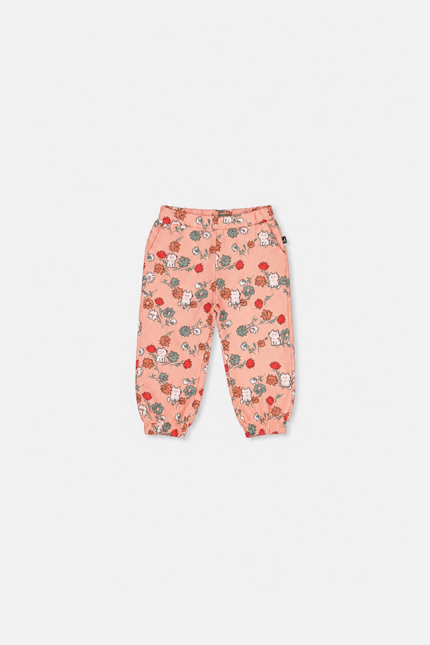 Baby French Terry Sweatpants Pink Cat Print-1