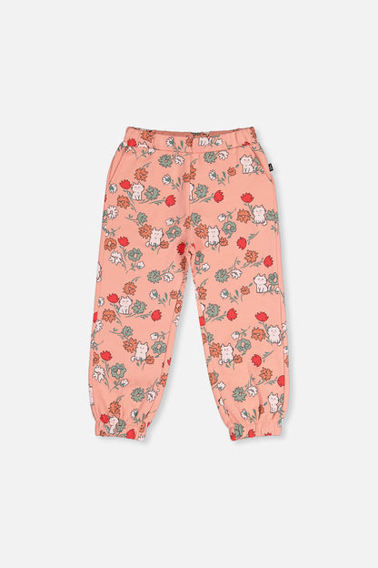 French Terry Sweatpants Pink Cat Print-3