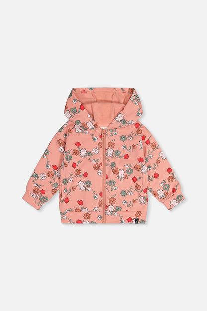 French Terry Hooded Cardigan Pink Cat Print-0