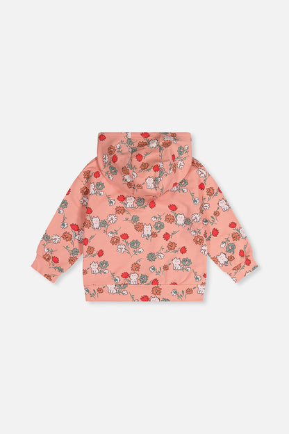 French Terry Hooded Cardigan Pink Cat Print-3