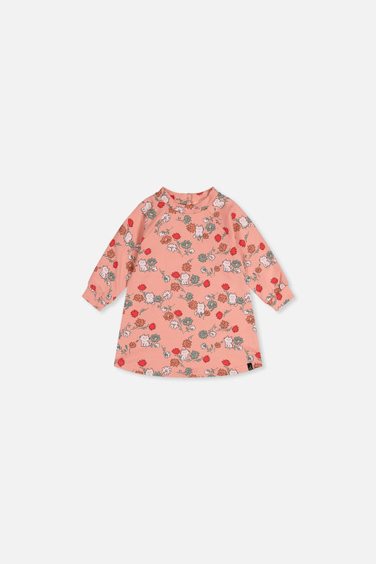 Baby French Terry Dress Pink Cat Print-0