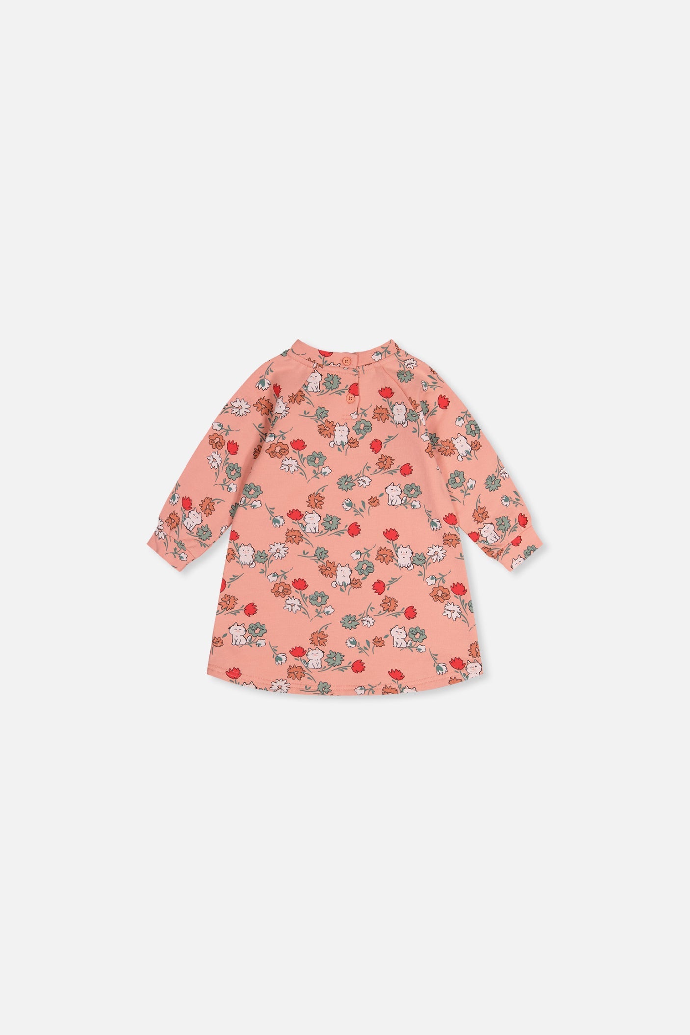 Baby French Terry Dress Pink Cat Print-1