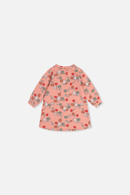 Baby French Terry Dress Pink Cat Print-1