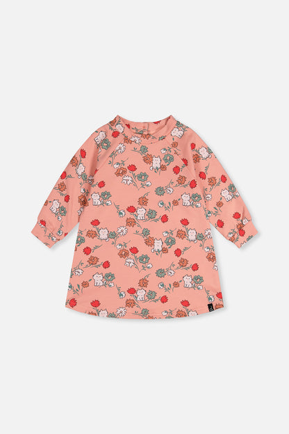 French Terry Dress Pink Cat Print-0