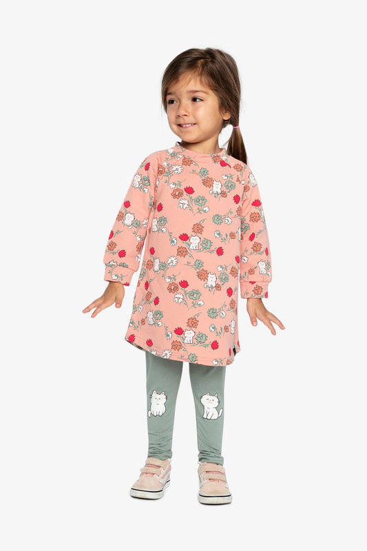 French Terry Dress Pink Cat Print-1