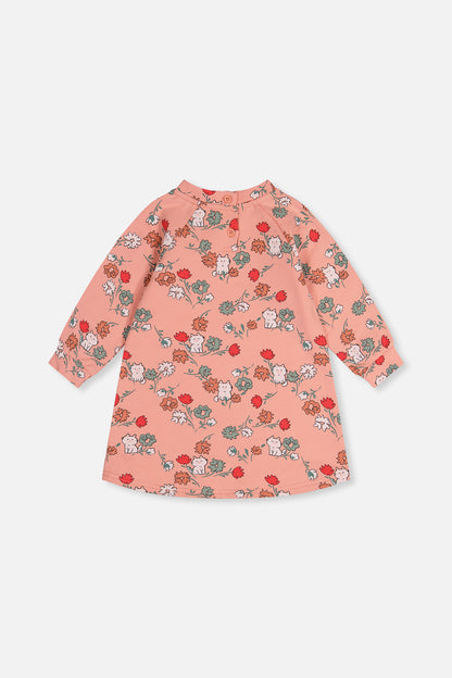 French Terry Dress Pink Cat Print-2