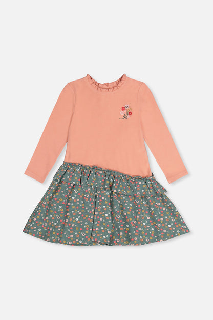 Bi-Material Dress Pale Pink And Green Floral Print-0