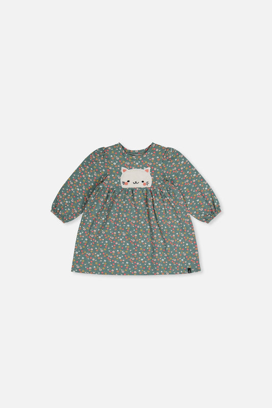 Baby Organic Cotton Printed Dress Green Floral Print-0