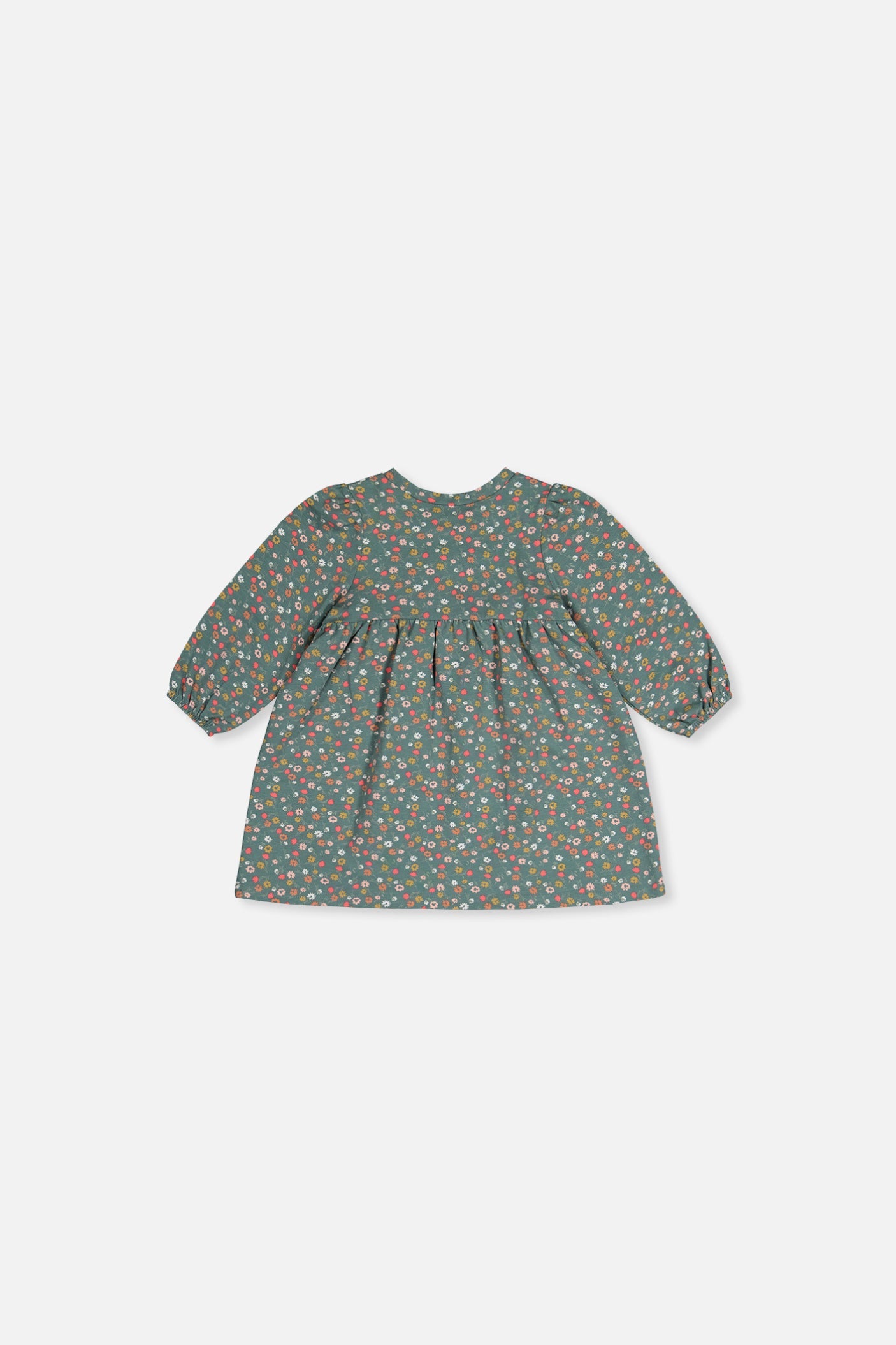 Baby Organic Cotton Printed Dress Green Floral Print-1