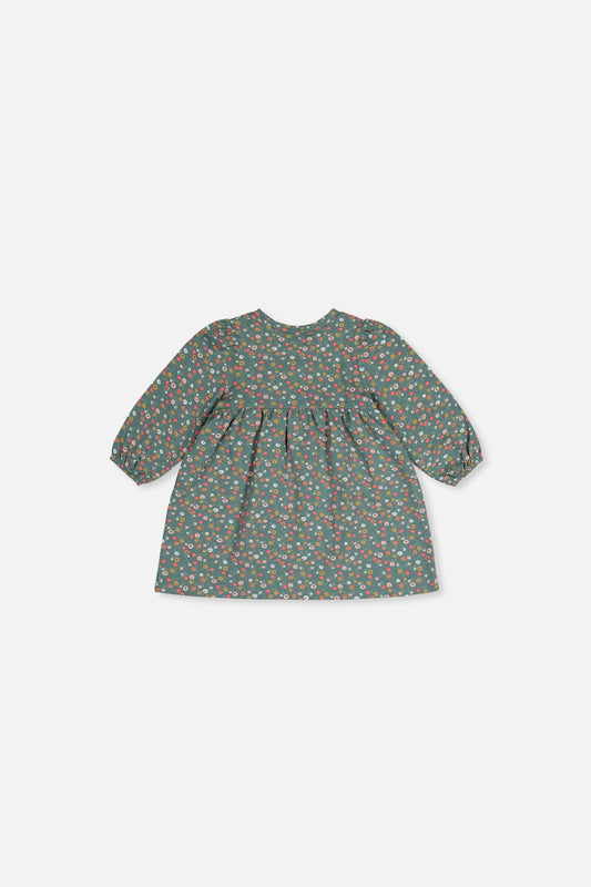 Baby Organic Cotton Printed Dress Green Floral Print-1
