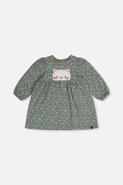 Organic Cotton Printed Dress Green Floral Print-0