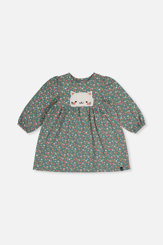 Organic Cotton Printed Dress Green Floral Print-0