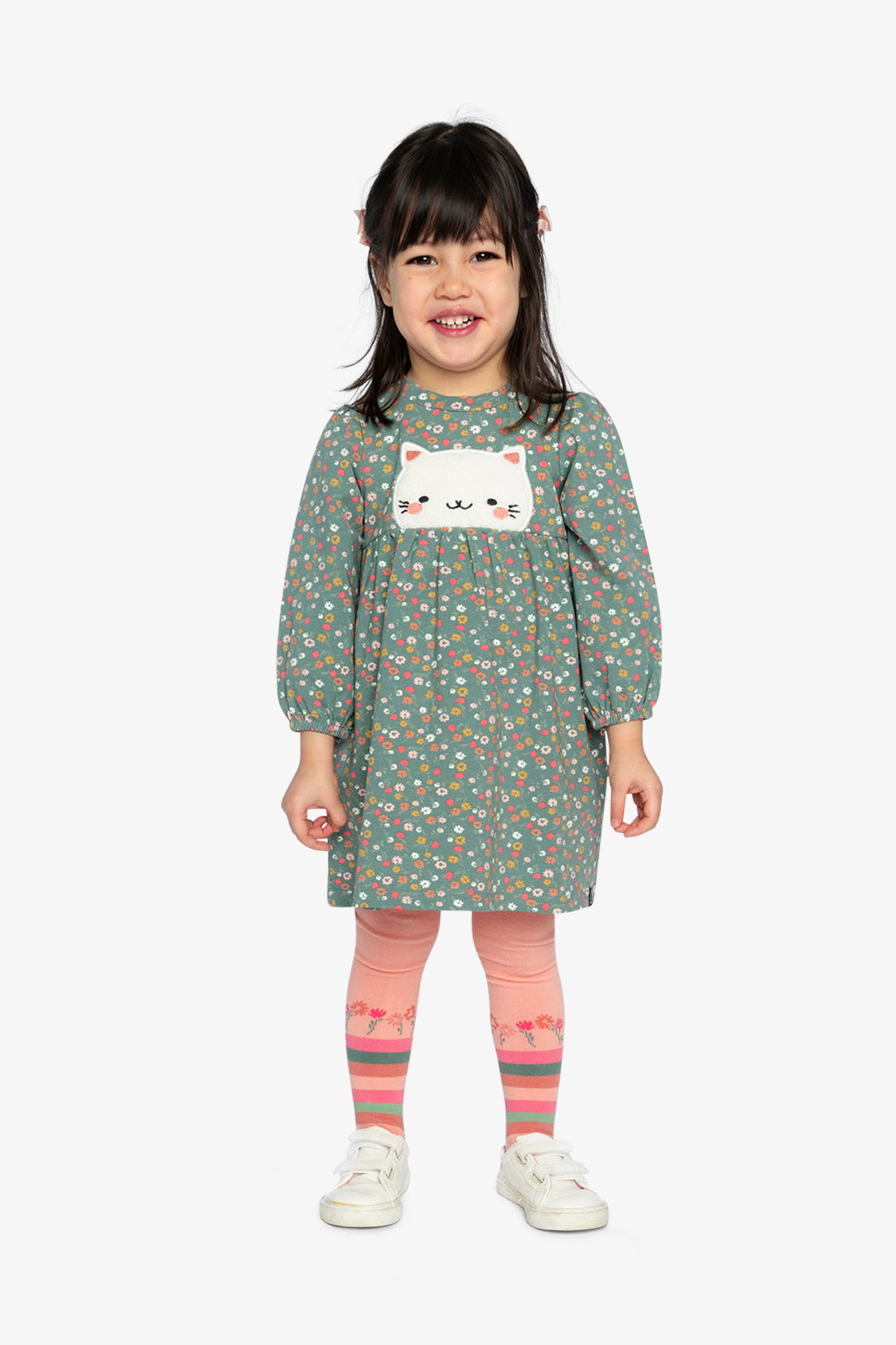 Organic Cotton Printed Dress Green Floral Print-1