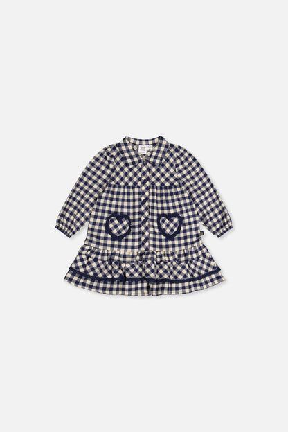 Baby Shirt Dress With Frills Blue And White Gingham Print-0