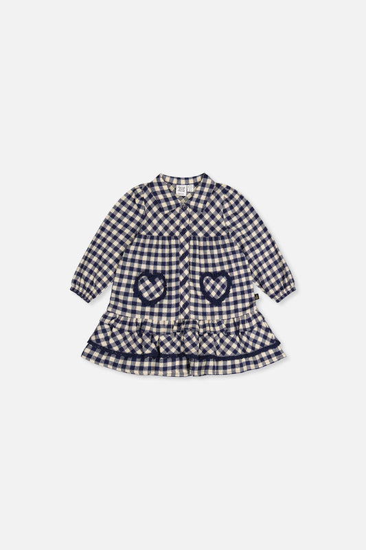 Baby Shirt Dress With Frills Blue And White Gingham Print-0