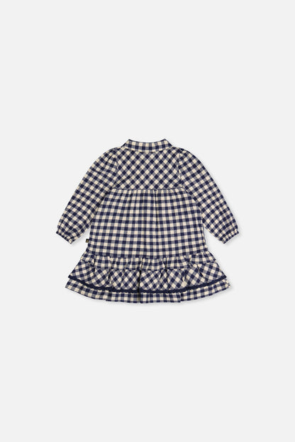 Baby Shirt Dress With Frills Blue And White Gingham Print-1