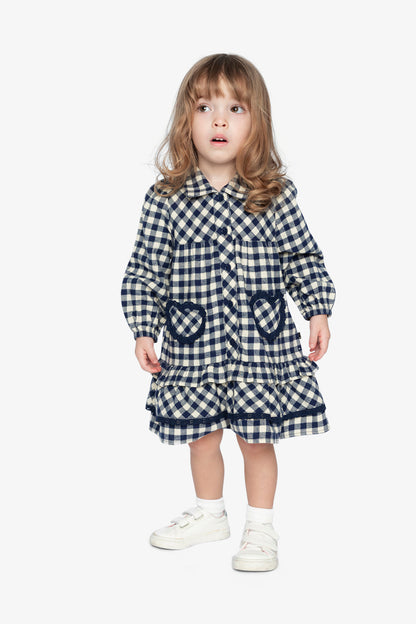 Shirt Dress With Frills Blue And White Gingham Print-1