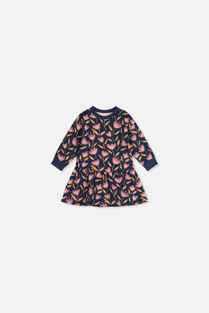 Baby French Terry Dress Blue Tulip Print-0