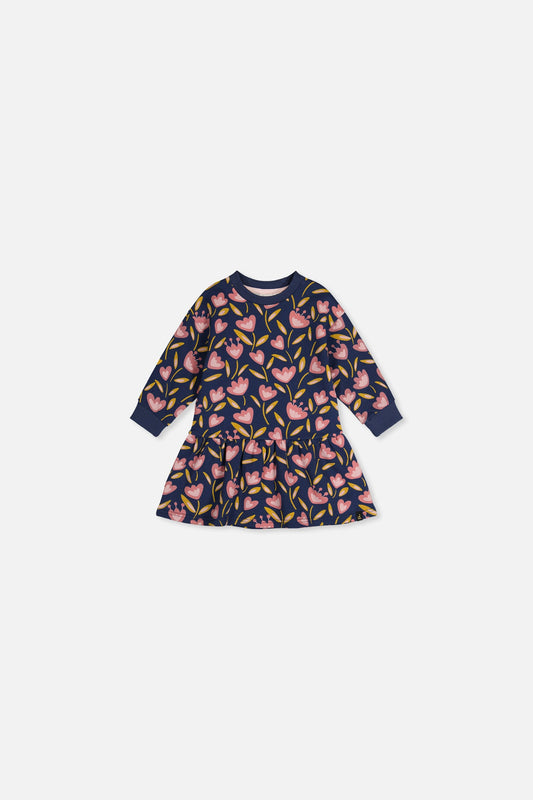 Baby French Terry Dress Blue Tulip Print-0