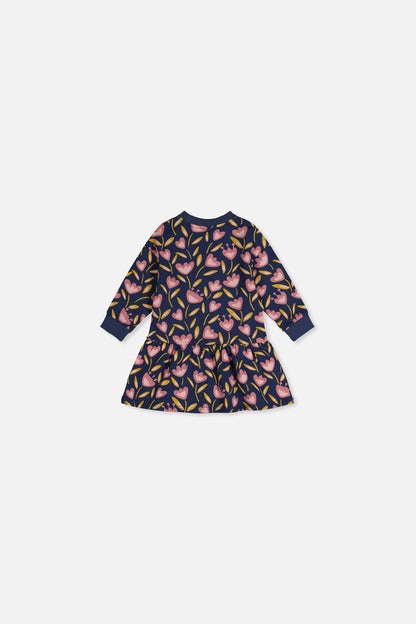 Baby French Terry Dress Blue Tulip Print-1