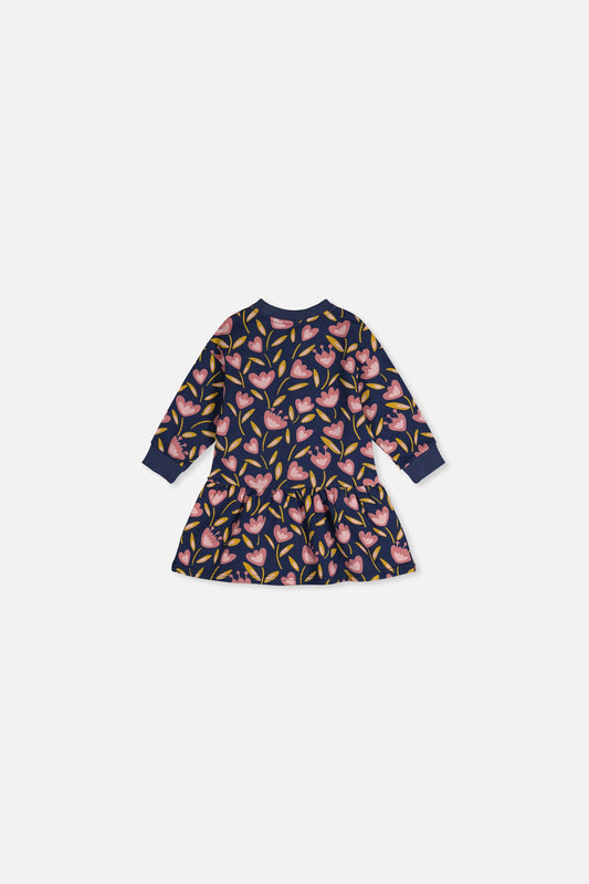 Baby French Terry Dress Blue Tulip Print-1
