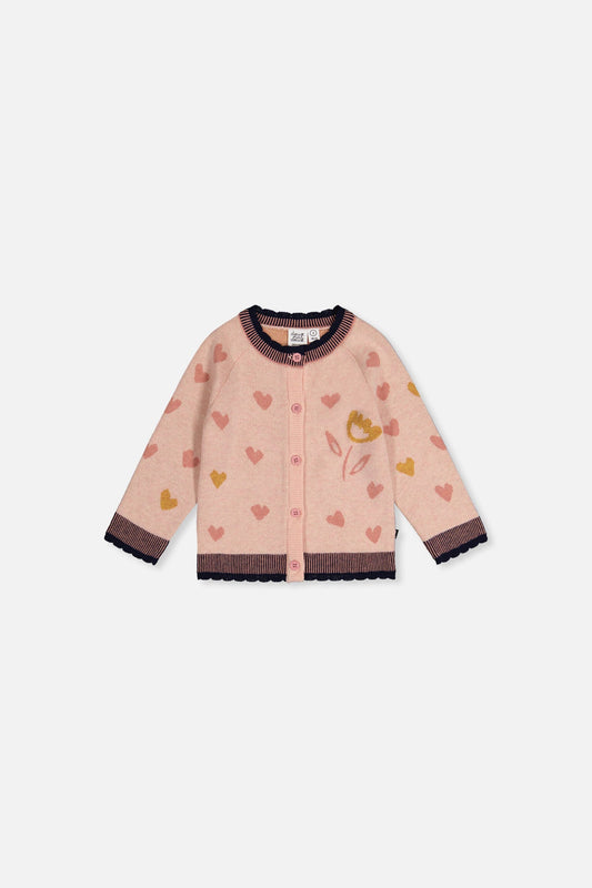 Baby Knitted Jacquard Cardigan Pale Dusty Pink And Navy-0
