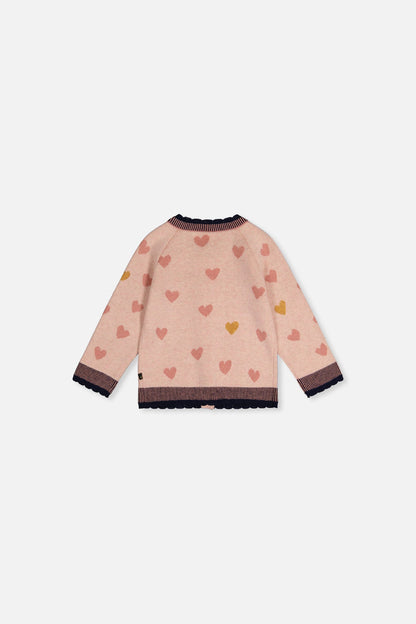 Baby Knitted Jacquard Cardigan Pale Dusty Pink And Navy-1