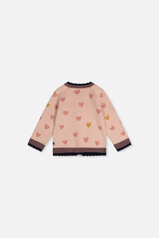 Baby Knitted Jacquard Cardigan Pale Dusty Pink And Navy-1