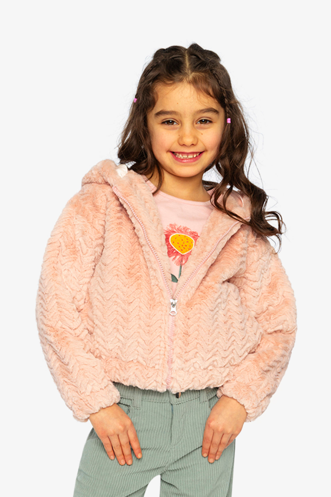 Faux Fur Hooded Cardigan Pink-1