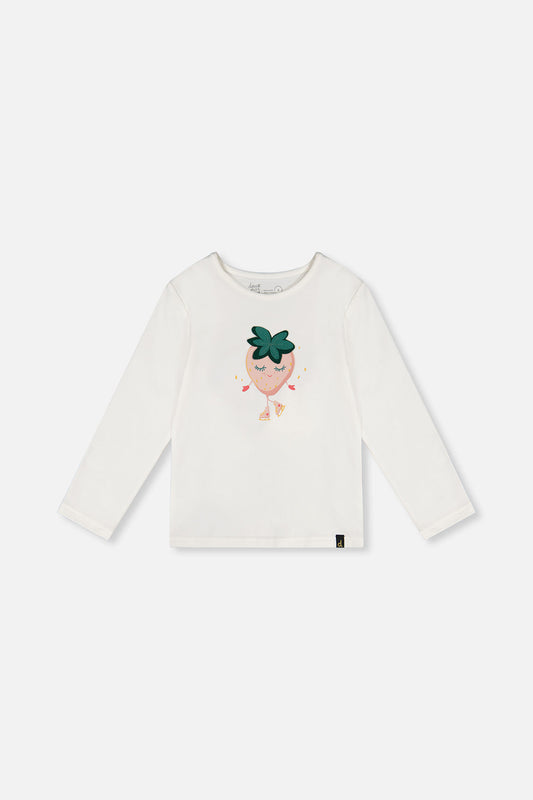 Long Sleeve Organic Cotton Strawberry T-Shirt Off White-0