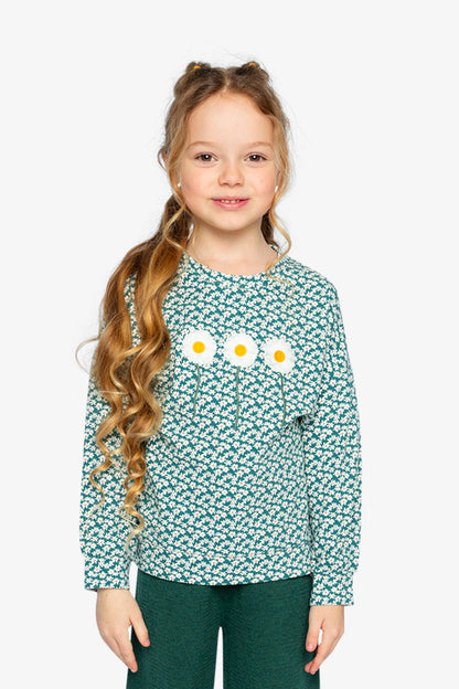 Printed Jersey Long Sleeve T-Shirt Green Floral Print-1