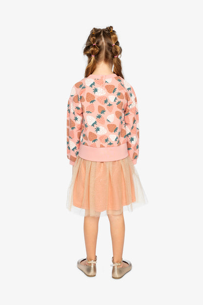 Bi-Material Dress Pink Strawberry Print-3