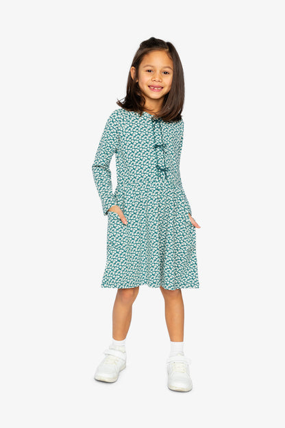 Organic Cotton Dress With Pockets Green Floral Print-1