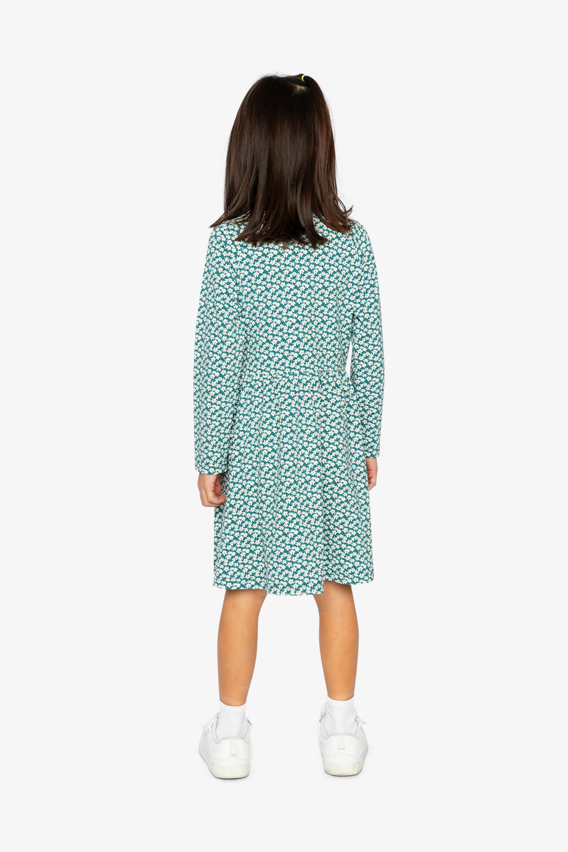 Organic Cotton Dress With Pockets Green Floral Print-3
