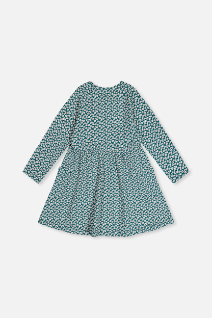 Organic Cotton Dress With Pockets Green Floral Print-4