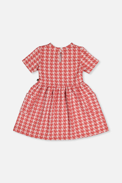 Short Sleeve Dress With Pockets Pink And White Houndstooth-4