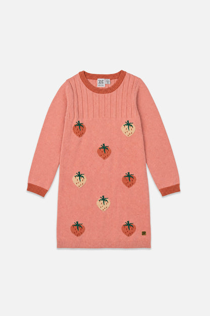 Knitted Dress With Strawberry Jacquard Pink-0