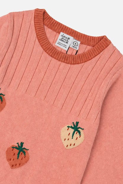 Knitted Dress With Strawberry Jacquard Pink-2