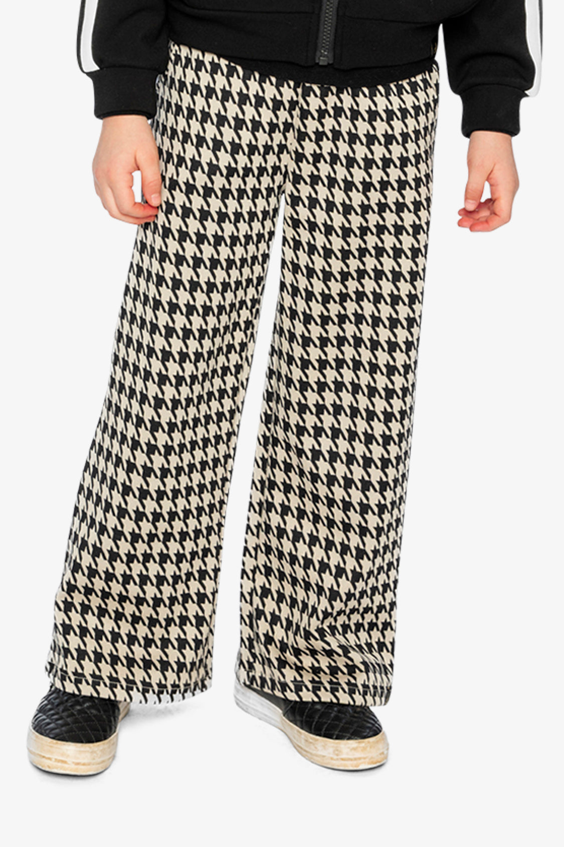 Flare Pants Black And Beige Houndstooth-2