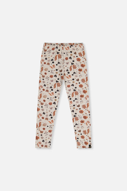 Organic Cotton Leggings Beige With Squirrel Print-0