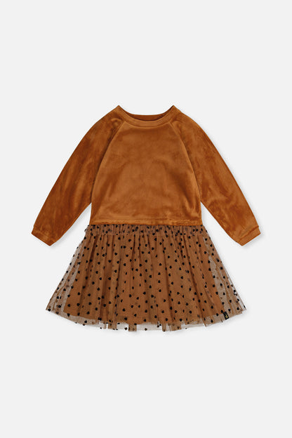 Bi-Material Dress Brown-0