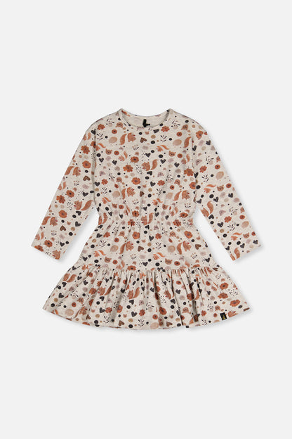 Organic Cotton Dress Beige With Squirrel Print-0