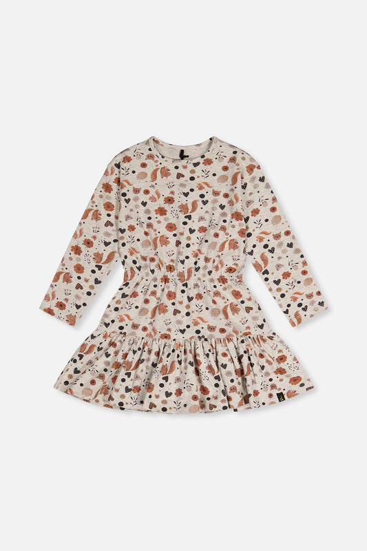 Organic Cotton Dress Beige With Squirrel Print-0