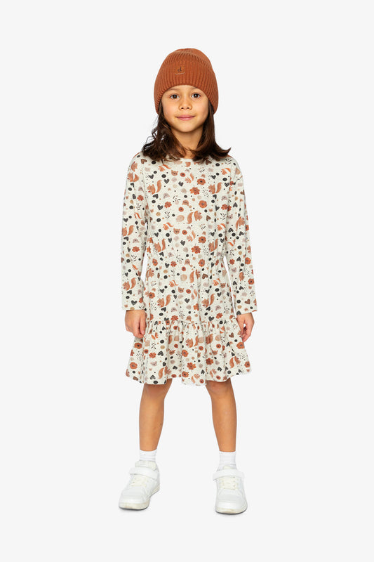 Organic Cotton Dress Beige With Squirrel Print-1