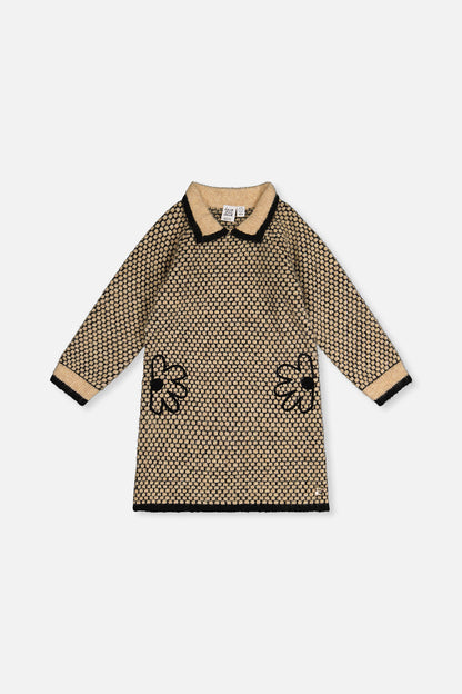 Knit Dress With Collar Beige And Black-0