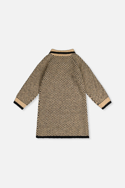 Knit Dress With Collar Beige And Black-4