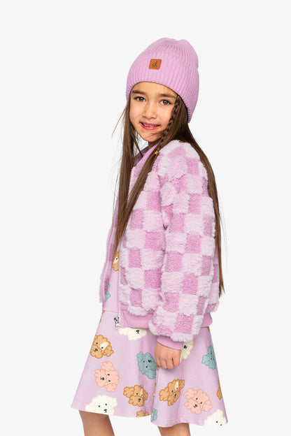 Faux Fur Jacquard Bomber Jacket Violet-2